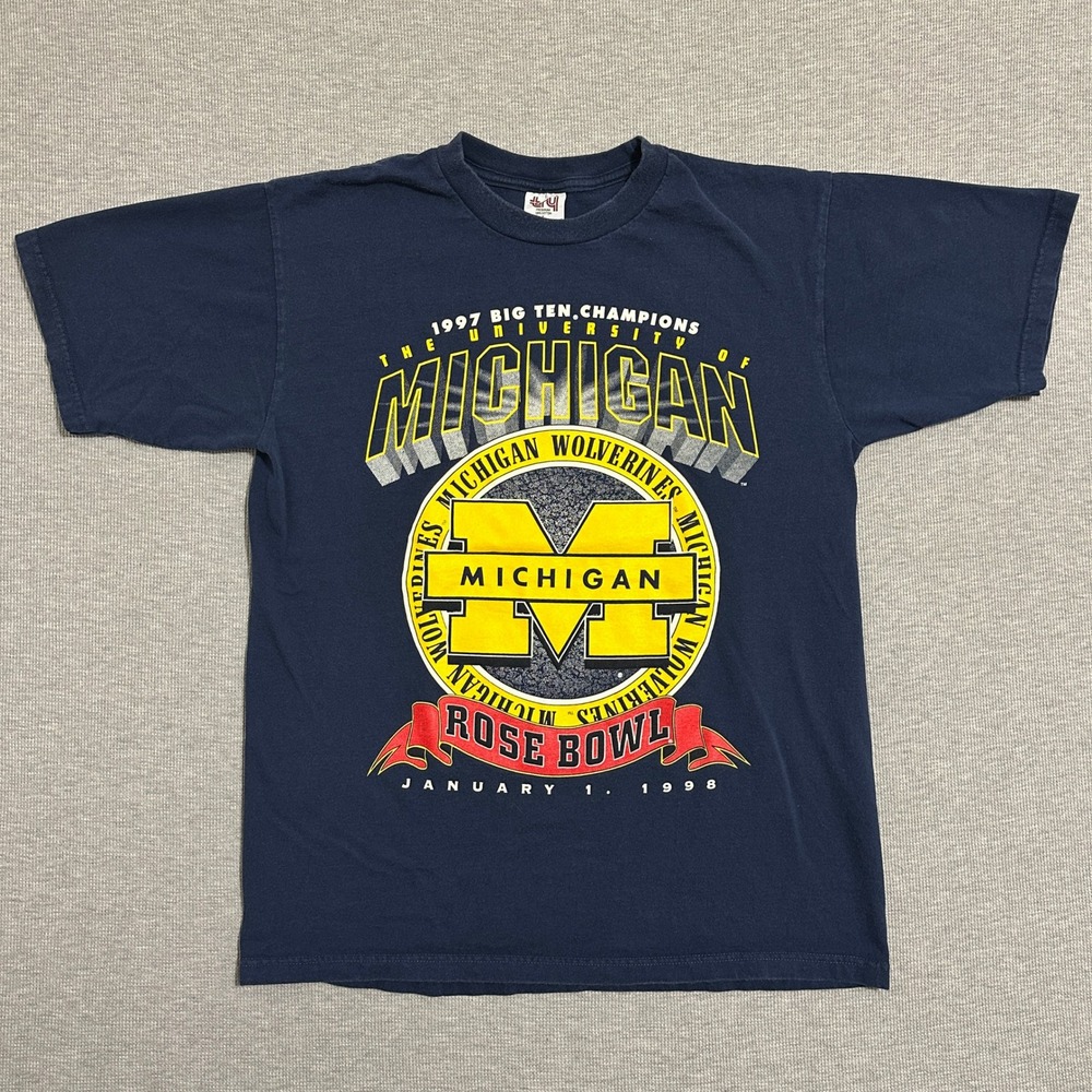 Vintage Michigan Wolverines 1998 Rose Bowl T-Shirt Navy Blue Tultex Mens Large
